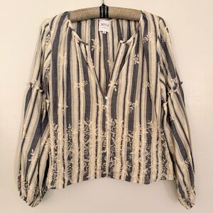 Misa Los Angeles Bijou Bohemian Stripe Embroidered Balloon Sleeve Blouse Size M
